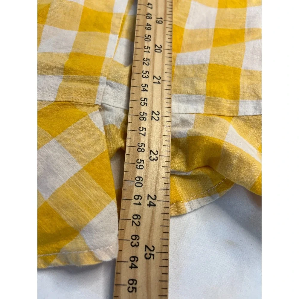 Jessica Simpson 1X Women's Yellow Checkered Short sleeve Buttoned‎ Up Top Ruffle